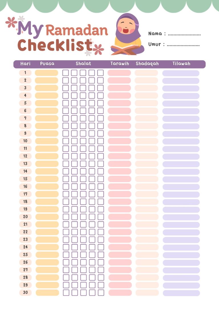 Ramadan Checklist Anak Gratis Rumah Bunayya