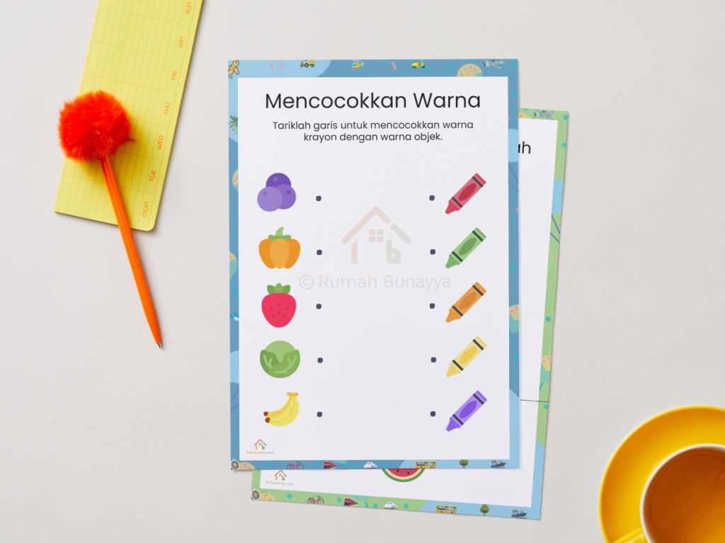 Latihan Mengenal Warna dan Menarik Garis Worksheet Rumah Bunayya