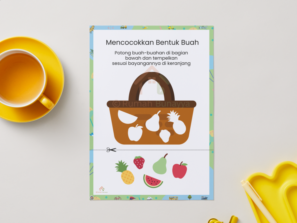 Aktivitas Mencocokkan Bentuk Buah Worksheet Anak 3-5 Tahun Rumah Bunayya