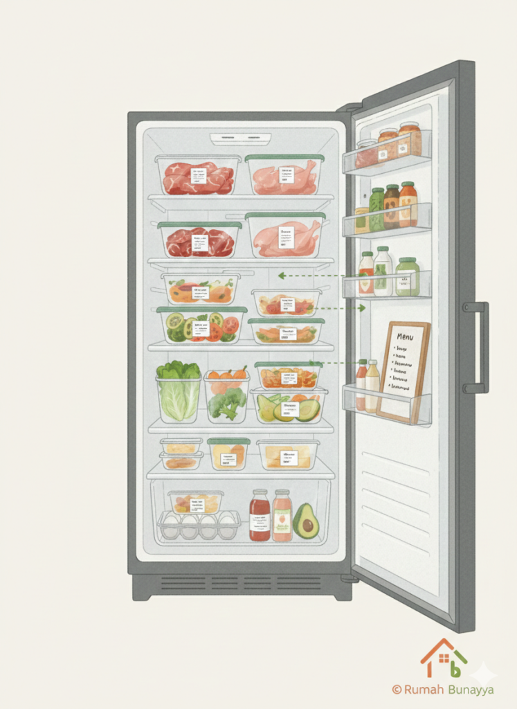 Ilustrasi teknik menyimpan makanan dalam kulkas Rumah Bunayya